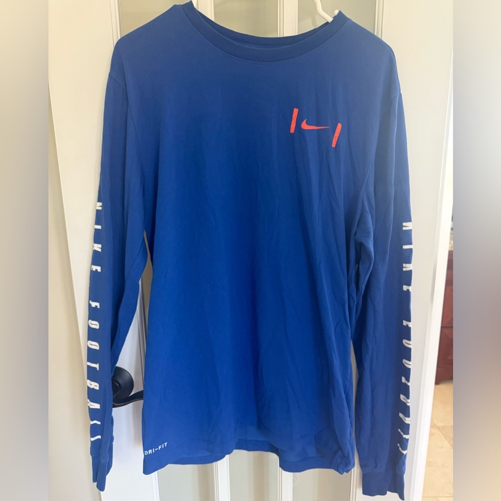 Nike Football Dri-FIT Blue Long Sleeve Shirt with Red Logo
